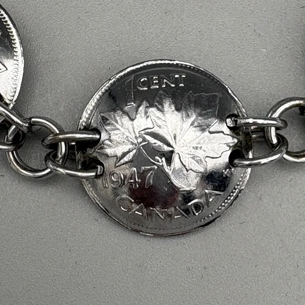 Silver Plated Canadian One Cent Domed Bracelet 6.25
